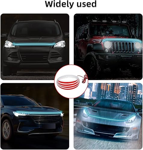 Miniatura 6 de Ziciner Tira de luz para capó de automóvil, tira LED flexible de 71 pulgadas, impermeable, luces de circulación diurna, accesorios universales para