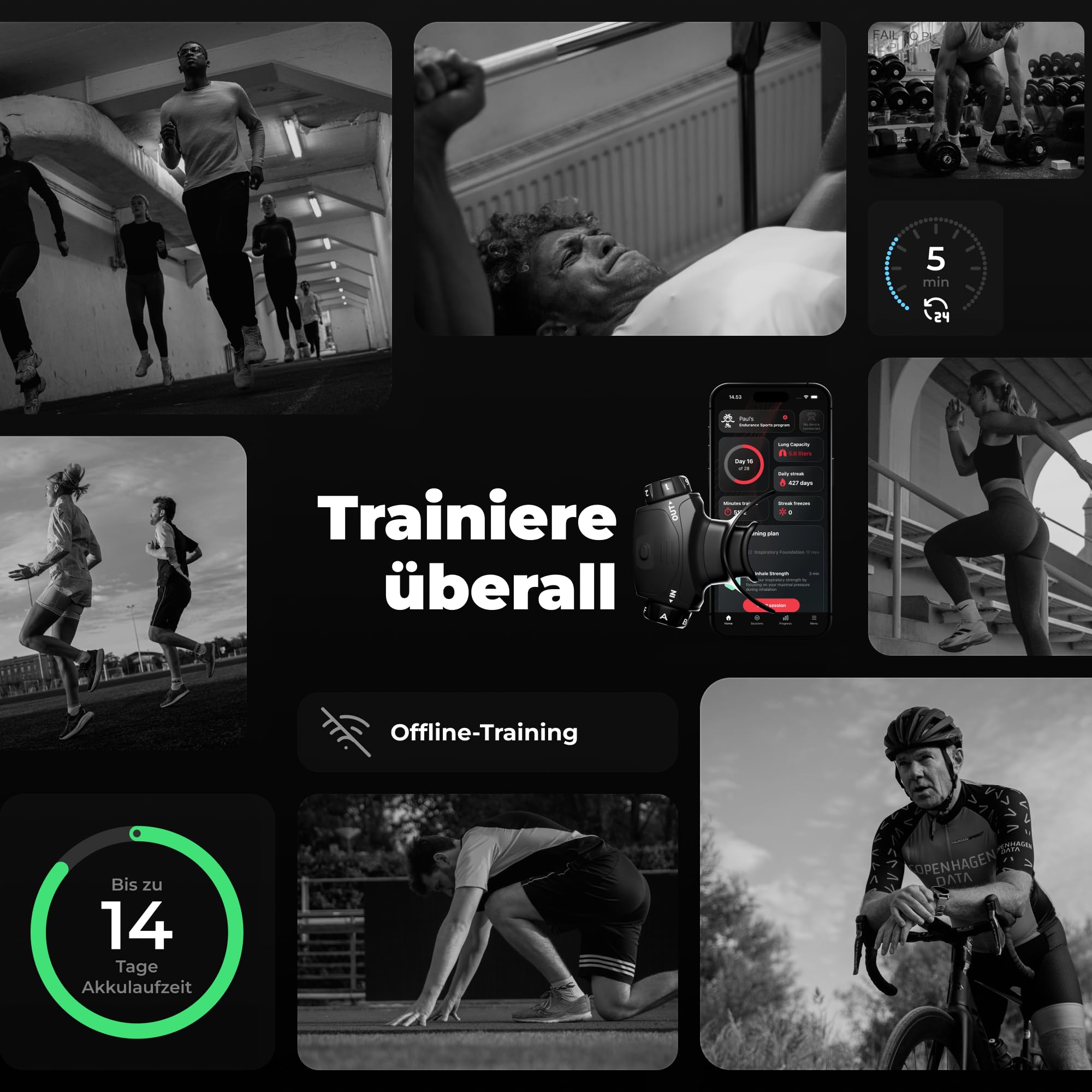 Airofit Elite Atemtrainer – Einstellbarer Widerstand fürs Training | Tragbar; Widerstandsräder; App-geführtes Atemtraining; für Zuhause, Fitnessstudio und Reisen