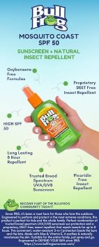 Bullfrog Mosquito Coast Bug Spray Insect Repellent + Sunscreen SPF 50, Pump Spray, 4.7 Fl oz 2 Pack