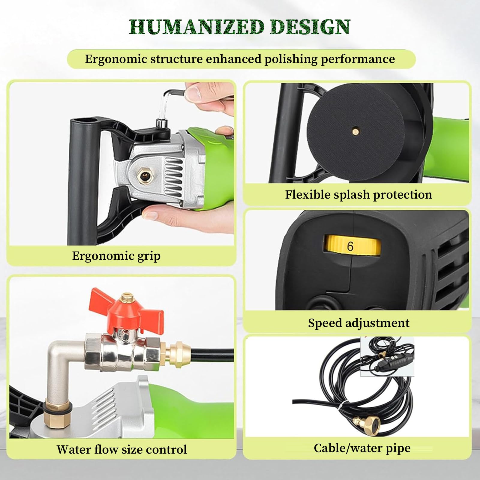Pulidora eléctrica húmeda con 6 velocidades, 800 W de Potencia y una Velocidad de 700 a 3000 RPM, para pulir Suelos de Piedra, mármol y Cemento.