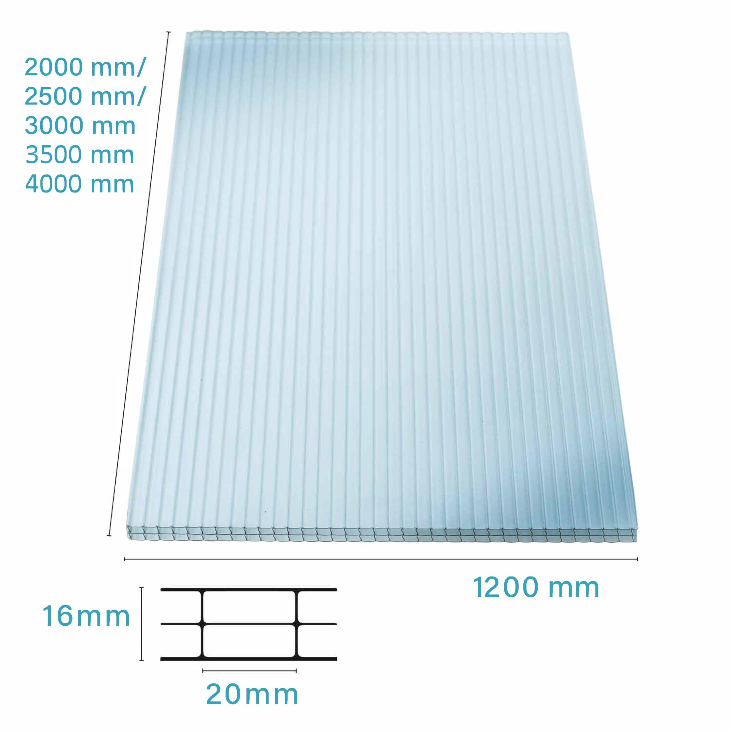 KAISER plastic® 4x Doppelstegplatten Polycarbonat 16/20-120 x 300 cm (14,40 m²) - Klar & UV-beständig - Hohlkammerplatten Xtra Strong - Stegplatten für Dach, Gewächshaus, Carport