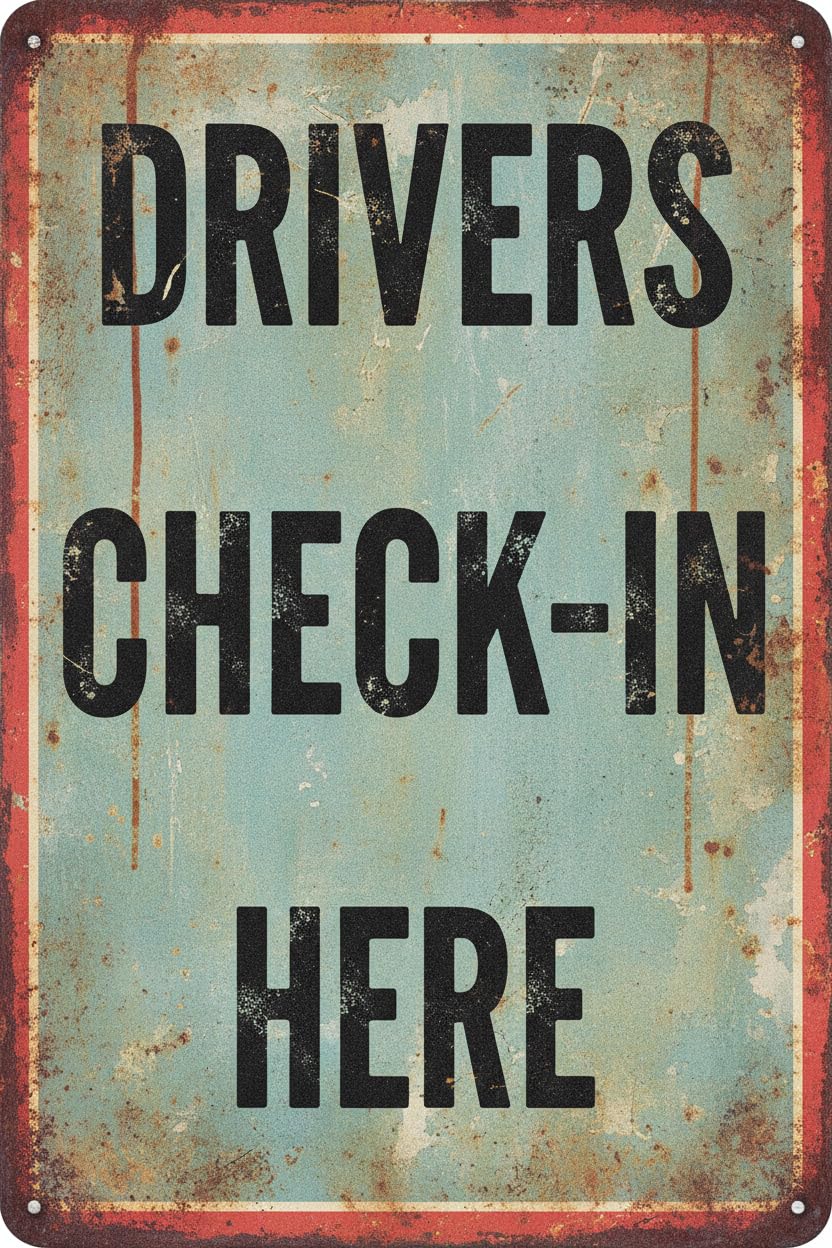 Wall Decor Drivers Check In Here Sign. 8x12Inch Metal. Warehouse Ship Receive Loading Dock Vintage Signs Aluminum Plates Printed