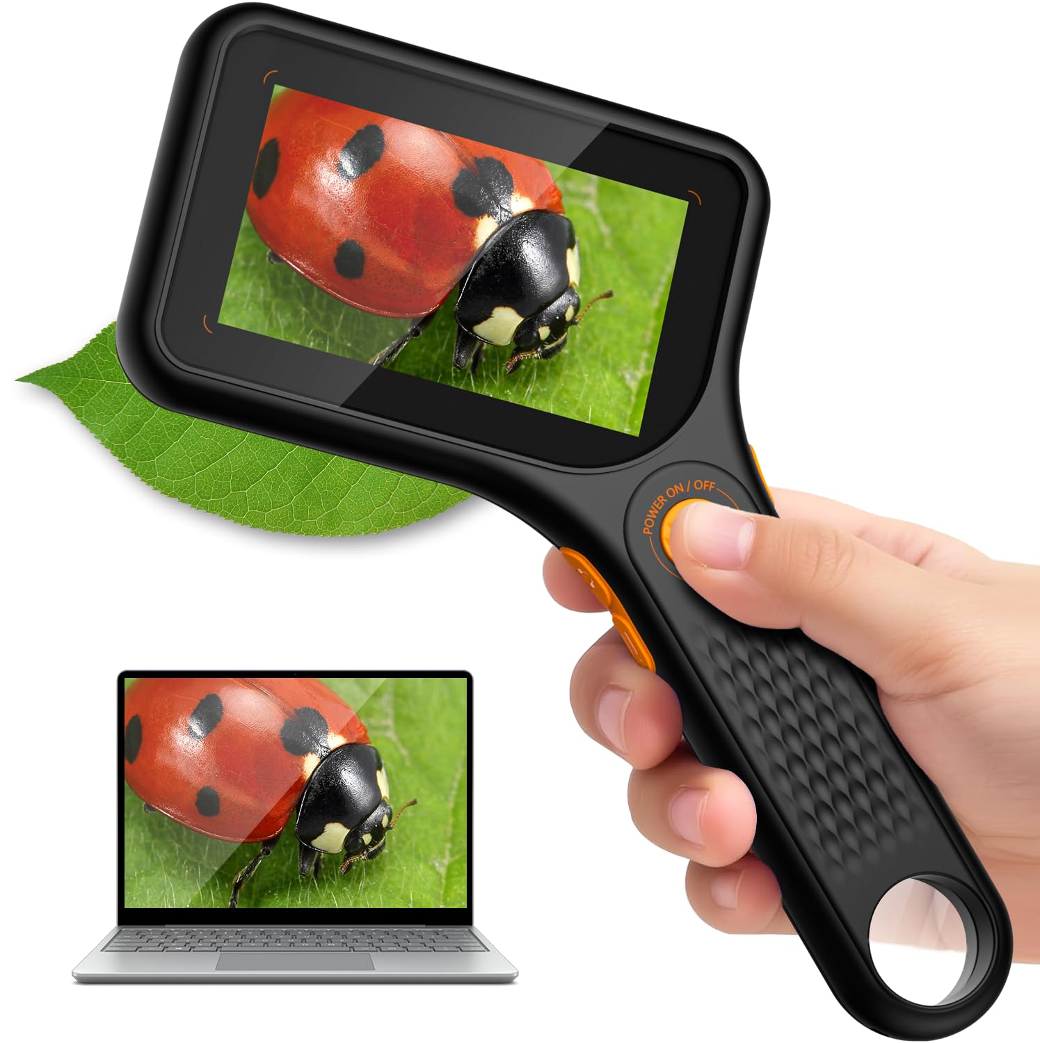 Microscopio para Adultos y niños - Pantalla IPS de 3 Pulgadas.Microscopio Digital Ahalfcit, 500 x de Aumento, Microscopio Electrónico Recargable, 8 Luces LED Ajustables, Compatible con PC - Negro