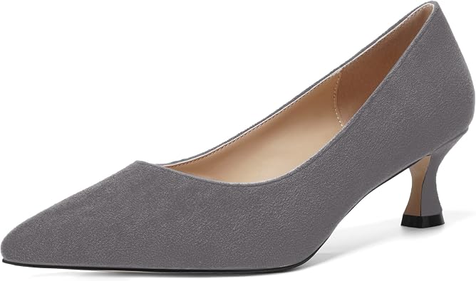 MOVINSTEPS Womens Pointed Toe Bridal Slip On Suede Dress Kitten Low Heel Pumps Shoes 2 Inch