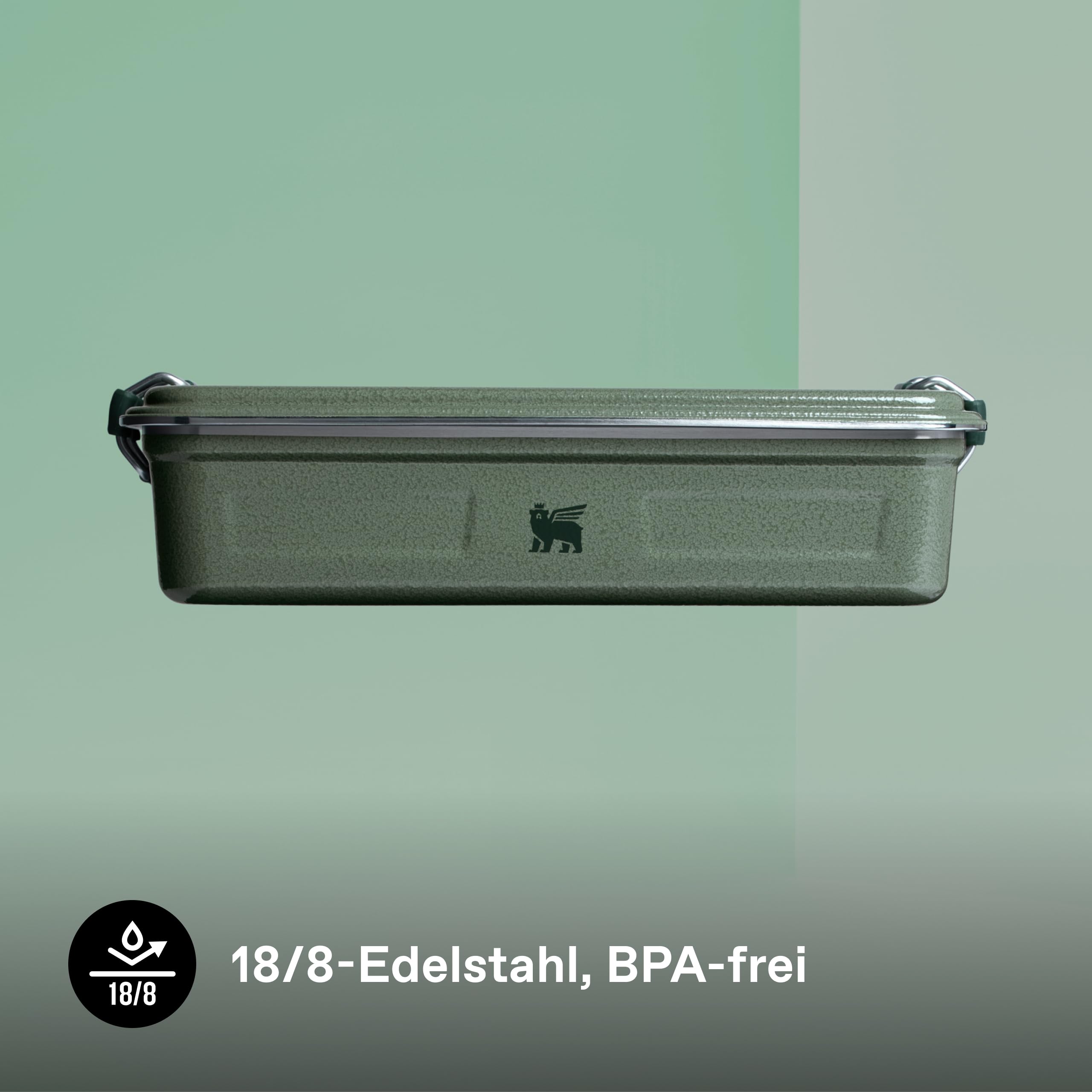 STANLEY 1913 Useful Classic Box 2L - Hammertone Green | Edelstahl-Lunchbox - Stapelbar - BPA-frei - Sicherer Verschluss - Spülmaschinenfest