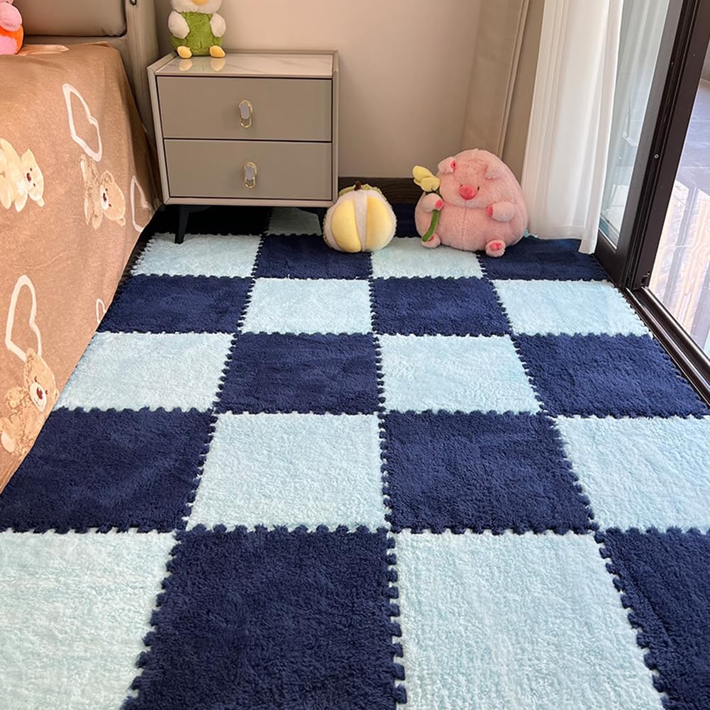 10Pcs Foam Play Mat 30x30cm Plush Square Interlocking EVA Foam Floor Tiles,Anti-Slip Play Area Rug Living Room Bedroom Gym Floor Protector (Blue Navy,0.6cm Thick) — image 1
