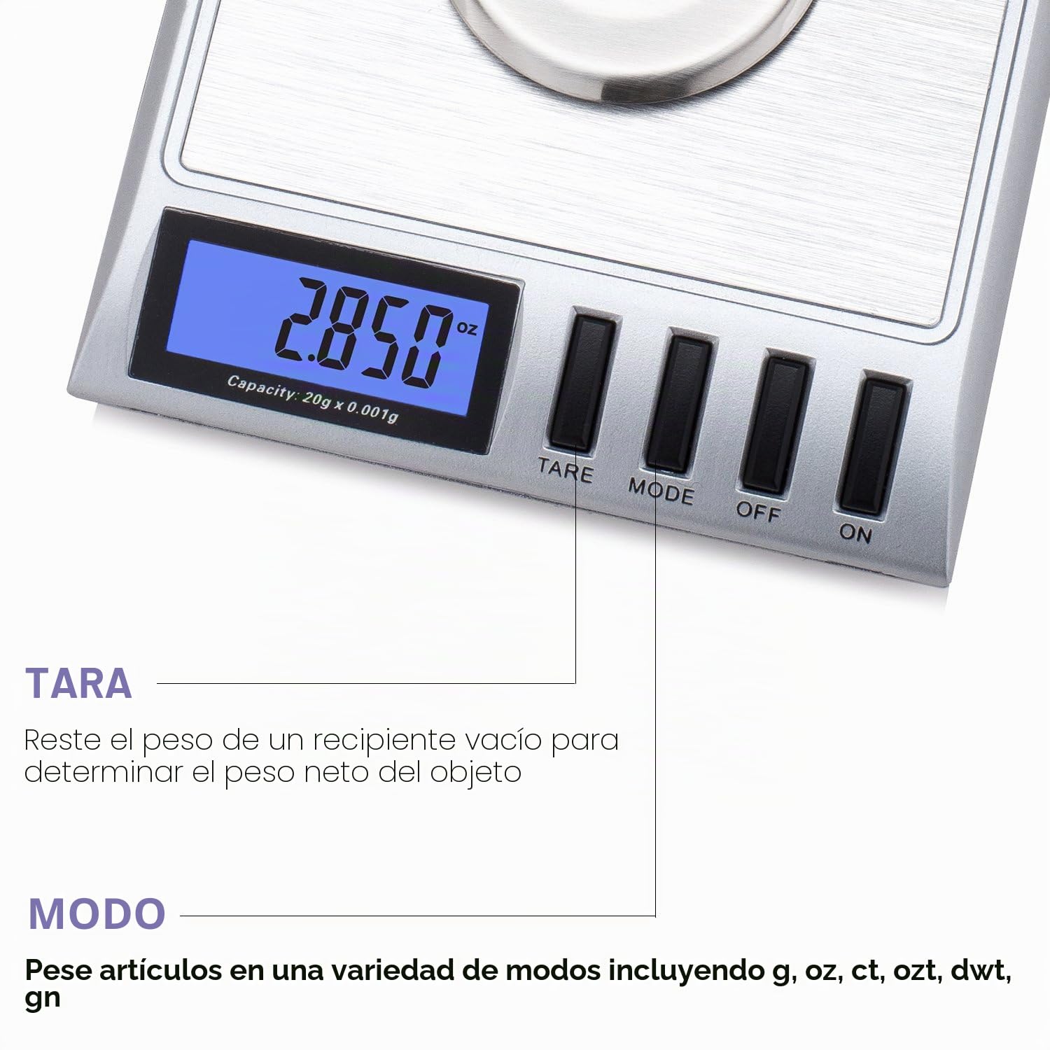 Smart Weigh GEM20 Báscula para miligramos digital de alta precisión 20x0.001g ideal para pesar gemas, joyas y otros objetos preciosos (plata)