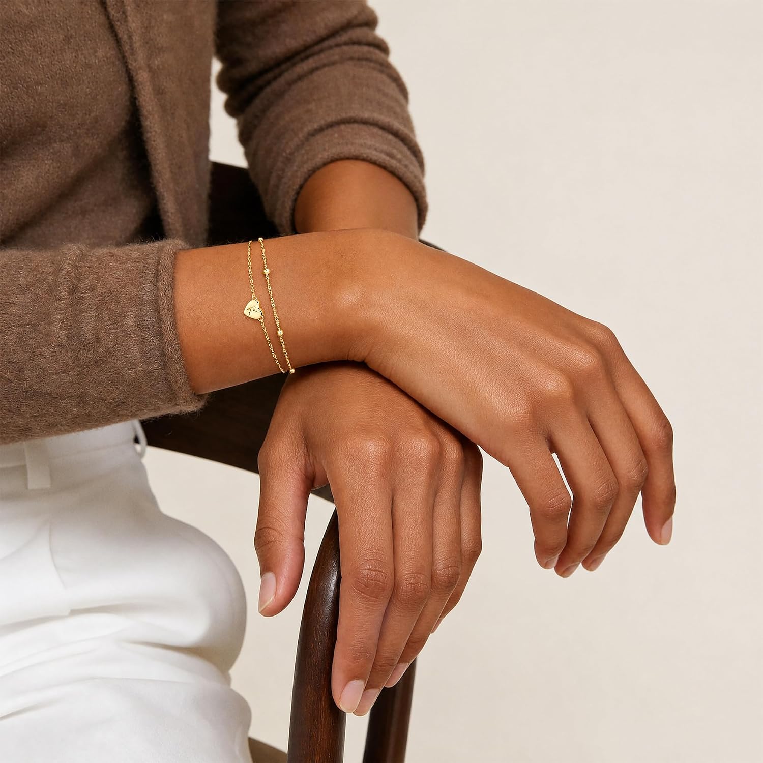 Turandoss Gold Initial Bracelet for Women Girl - Dainty 14K Gold Plated Heart Initial Letter A-Z Bracelets for Women Trendy, Layered Link Charm Bracelets Jewelry Gifts for Teen Kids