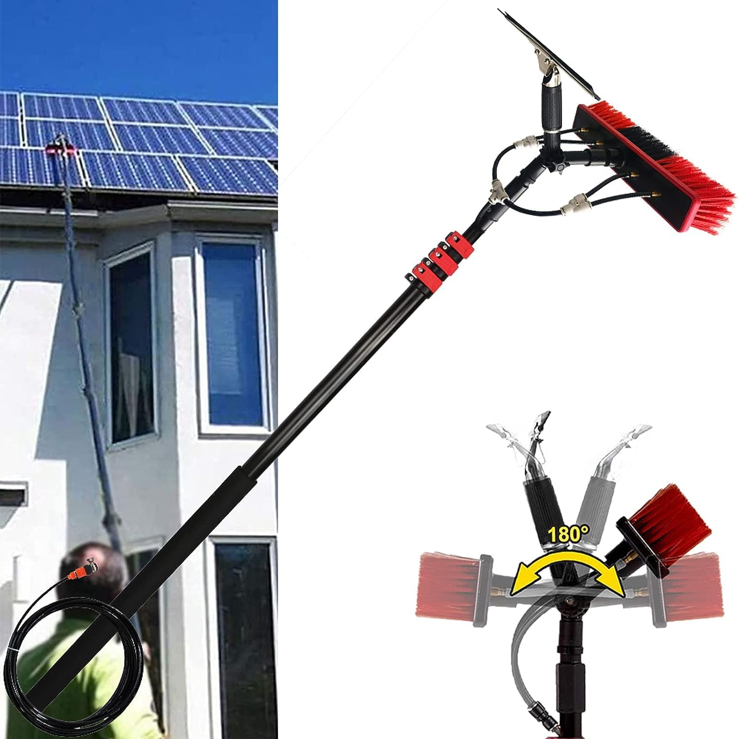 DUANHOZ Window Cleaning Pole Water Fed Telescopic Brush 3.6-11M Photovoltaic Panel Cleaning Tool 35Cm Brush Head For Cleaning Photovoltaic Solar Panels Telescopic Cleaning Brush,