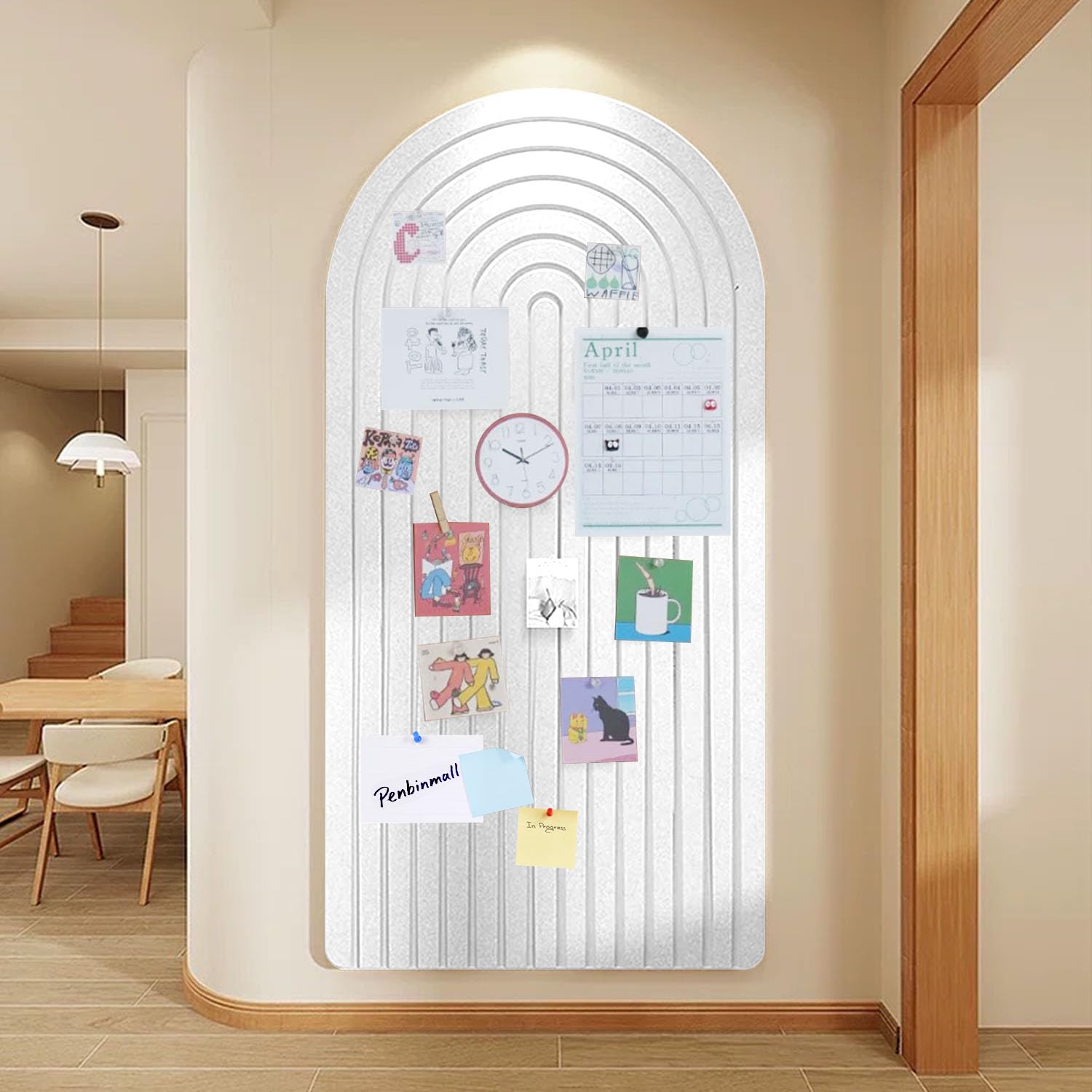 Large Felt Notice Board 120 x 60 cm Felt Board - Round Edges Decorative Notice Board Self-Adhesive Cork Board Alternative for Wall Foldable Picture Board Vision Board with 30 Push Pins, White