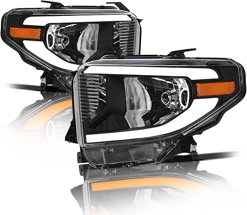 Alpha Owls 8712290 - Faros delanteros de cristal con barra de luz LED secuencial Switchback y luz de arranque, ámbar negro, se adapta a Toyota