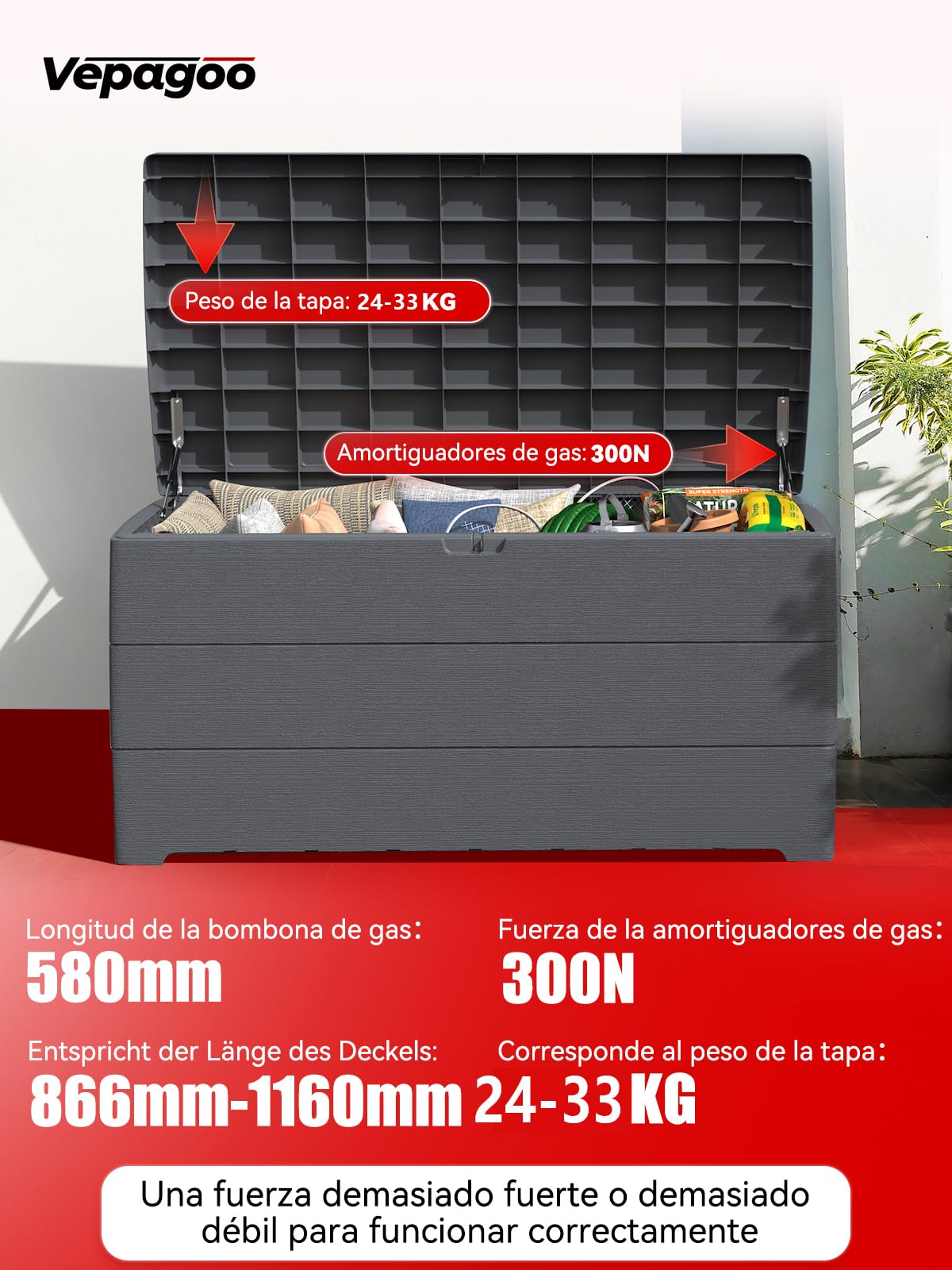 Veapgoo uniwersalna sprężyna gazowa 580 mm, 300 N, 30 kg, do przyczepy kempingowej, łóżka, pokrywy drzwi, drzwi, szopy, okien i innych niestandardowych projektów Heavy Duty, zestaw 2 szt