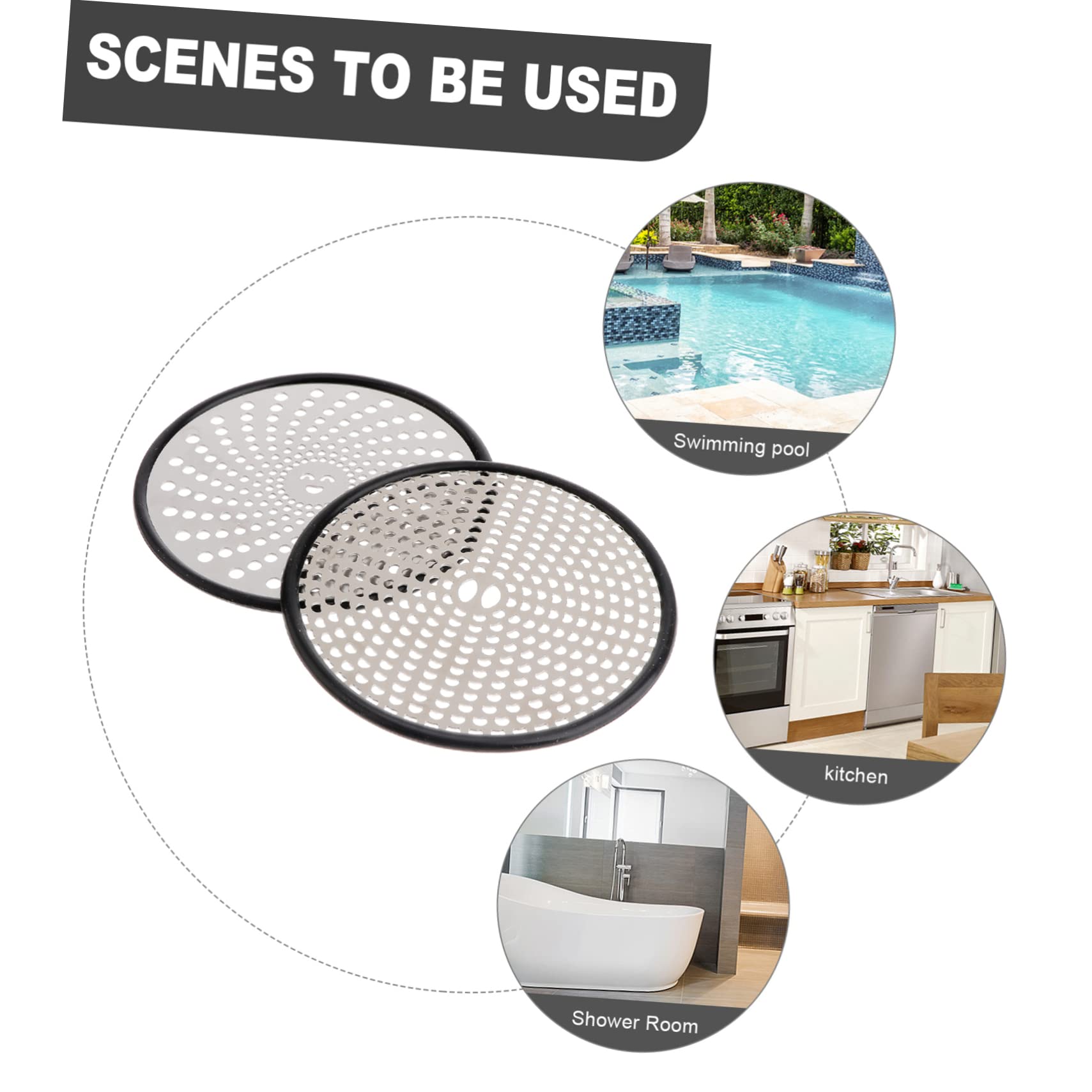 SHINEOFI 2 Series Malla De Drenaje De Piso Cubrir Tapa del Desagüe del Piso Colador Agujero Tapa Desagüe Útil Baño Cubierta De Desagüe del Piso De La Casa Acero Inoxidable Plata 2 Piezas*2