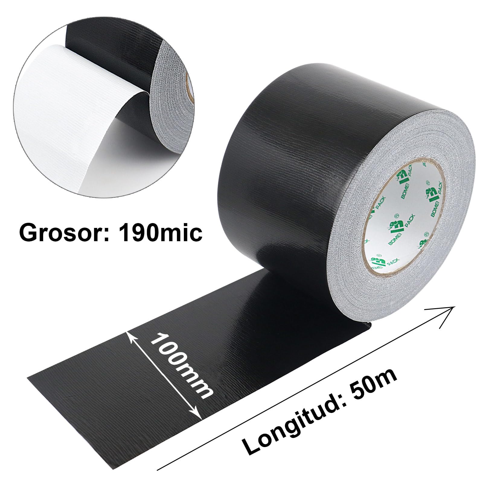 BOMEI PACK Cinta adhesiva americana 100mm x 50 m, negro cinta impermeable de tela de para reparaciones, bricolaje, manualidades, uso en interiores y exteriores