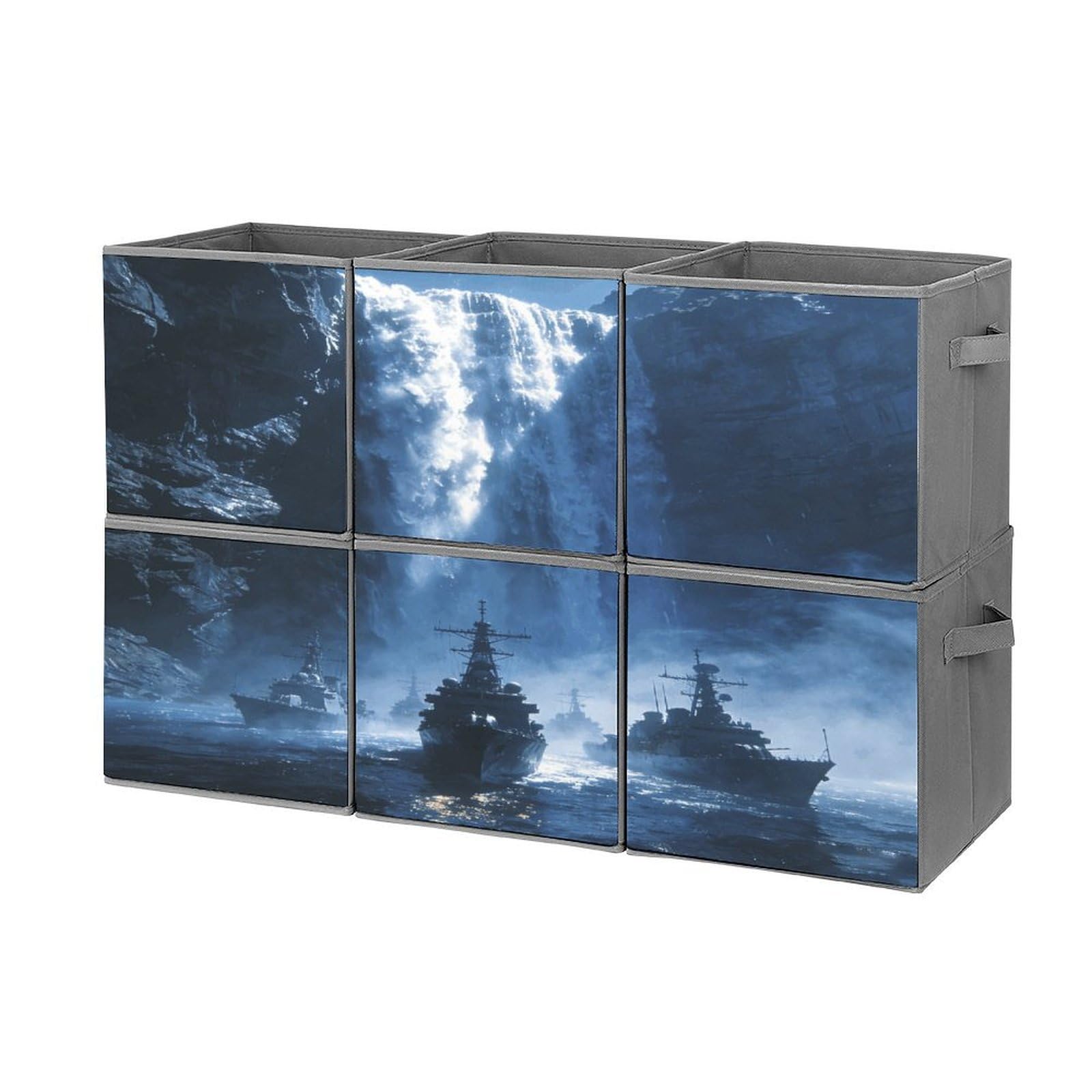 Fodpand Style Waterfall Navy Cube Bins With Double Handles,Set Of 6 Cube Organizer, Stackable And Foldable Storage Bins For Organization, Closet, Shelves, Offices