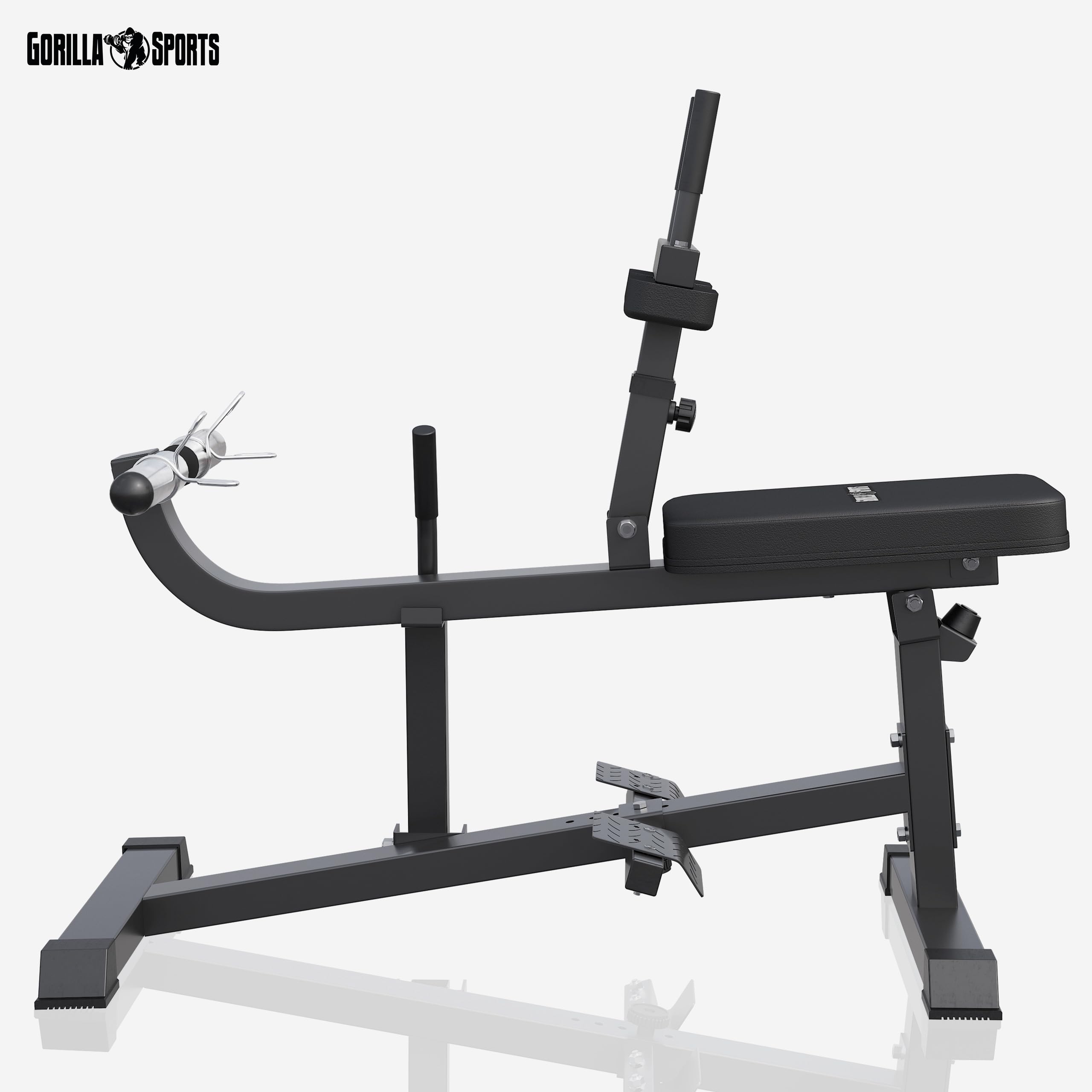 Gorilla Sports® Panca per Polpacci - 126 x 61 x 100 cm, Regolabile in Altezza in 5 Posizioni, con Supporto per Dischi Pesi da 30mm e 50mm, 2 Chiusure a Molla, Nero - Calf Machine, Palestra, Fitness