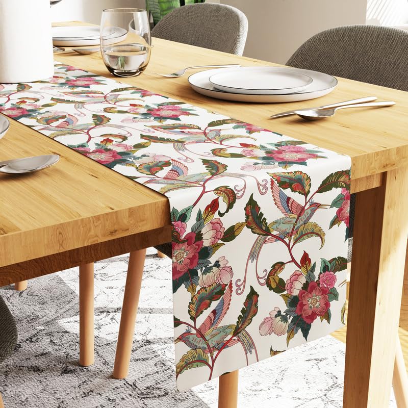 Encasa XO Dining Table Runner for 8 Seater – Water Repellent – Polyester Printed Twill Fabric – Size 32×244 cm – Decorative Cloth for Center and Coffee Table – Washable – Durable – Chintz Red