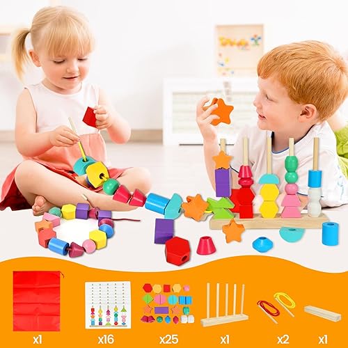 Miniatura 4 de Juguetes Montessori para niños de 2, 3 y 4 años, juego de madera a juego y cuentas de cordones para actividades de aprendizaje preescolar,