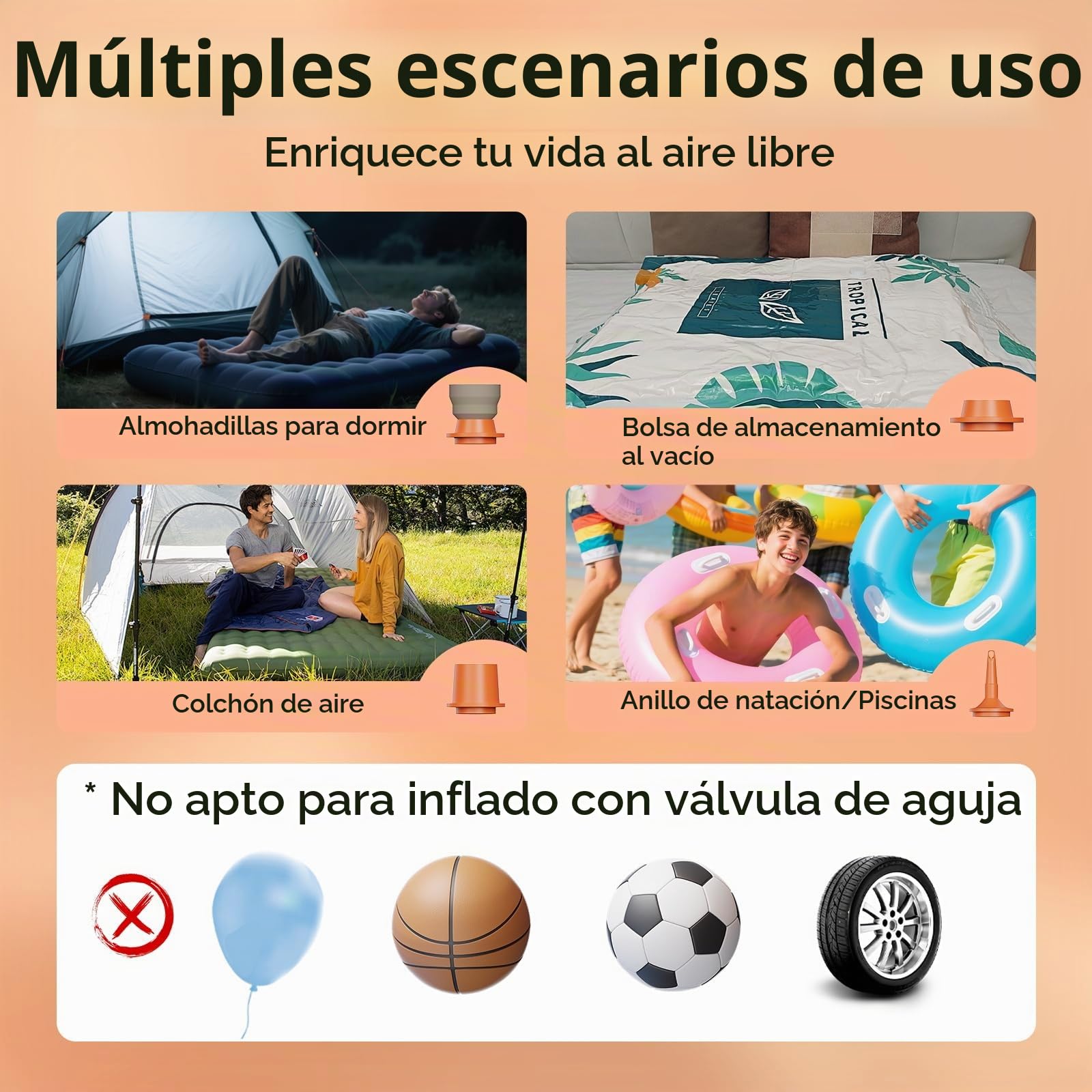 Inflador Electrico, Inflador Colchon Hinchable de 1600mAh con Inflado, Succión, Luz LED, Hinchador Colchón Hinchable con 4 Boquillas para Inflar Juguetes de Piscina, Flotadores y Bolsas de Vacío