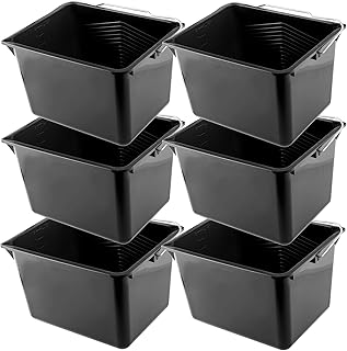 KADAX Lot de 6 seaux à peinture carrés en plastique avec poignée en métal - Seau à eau stable avec bord d'arrosage - Pour rénovation, jardin, nettoyage - Rectangulaire - Léger - 8 l - Noir