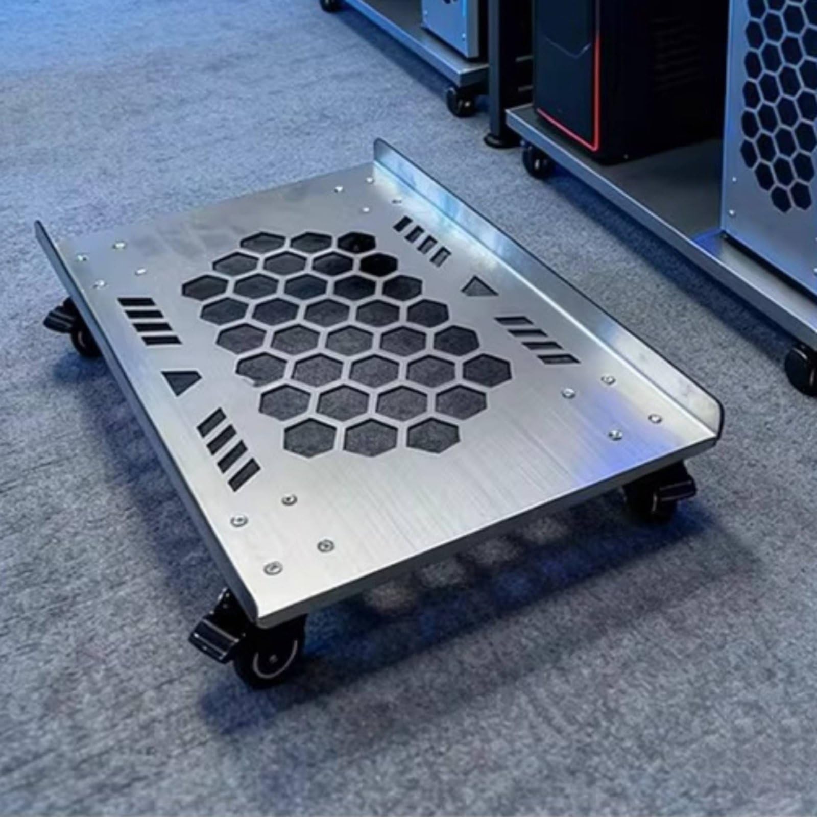 Computerständer Desktop Untersatz PC Rollwagen Edelstahl Stabil mit Extra Großer Auflagefläche Und Belüftungsöffnungen für Büro Gaming Reparaturraum, 50 cm X 31 cm