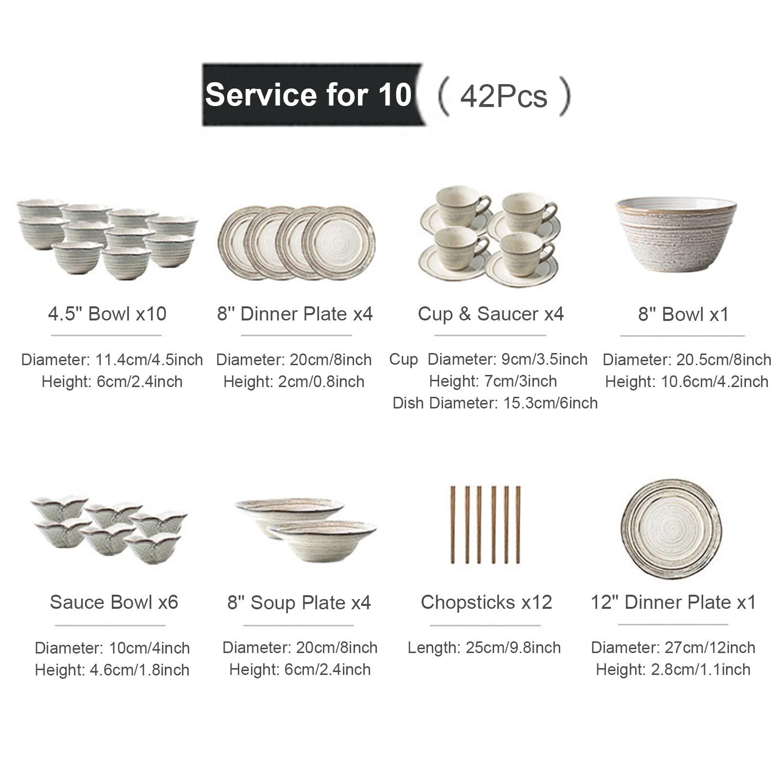 Keramik-Geschirrset, 42-Teilig, Service Für 10 Personen, Steingut-Geschirrset, Nordische Geschirrsets, Porzellan-Geschirrsets, Vintage-Steingut-Geschirrset Mit Tassen, Schüsseln Und Tellern