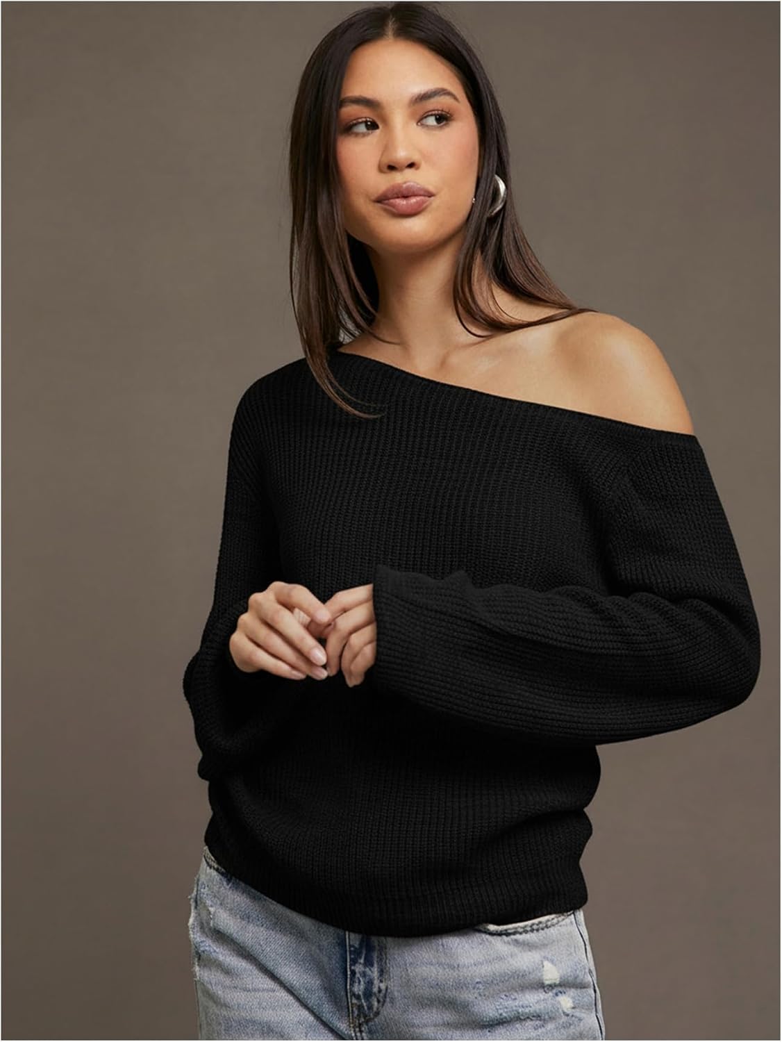 Verdusa Women's Off The Shoulder Sweaters Ribbed Knit Pullover Tops Fall Clothes - Image 2