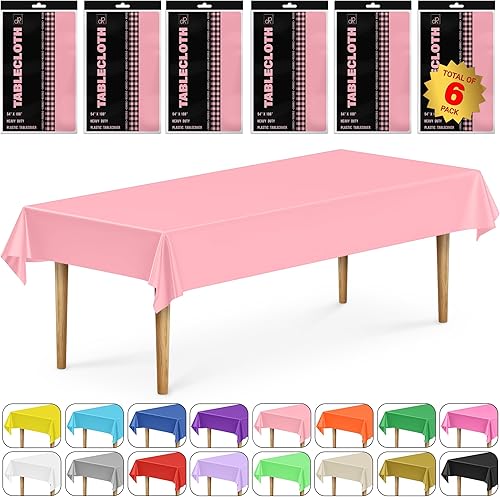 DecorRack Paquete de 6 manteles rectangulares, plástico sin BPA, 54 x 108 pulgadas, mantel para mesa de comedor, color rosa claro (paquete de 6)
