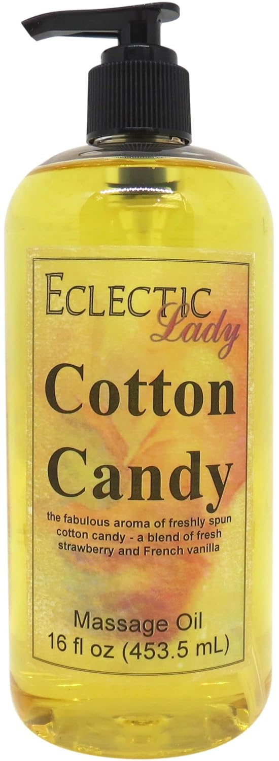 Cotton Candy Massage Oil, 16 oz, with Sweet Almond Oil and Jojoba Oil, Preservative Free, Perfect for Aromatherapy and Relaxation