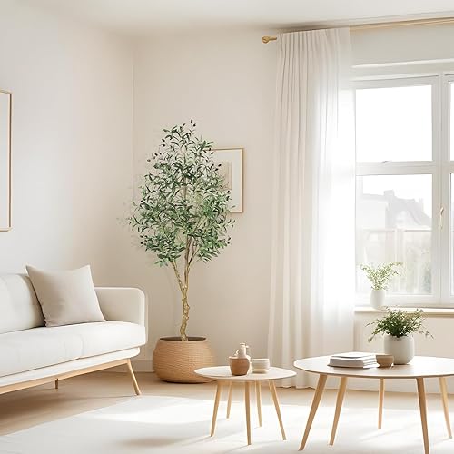 Miniatura 5 de Olivos artificiales para interiores de 6 pies  Árbol de olivo sintético con tronco de madera realista y hojas y frutas realistas, árbol de olivo