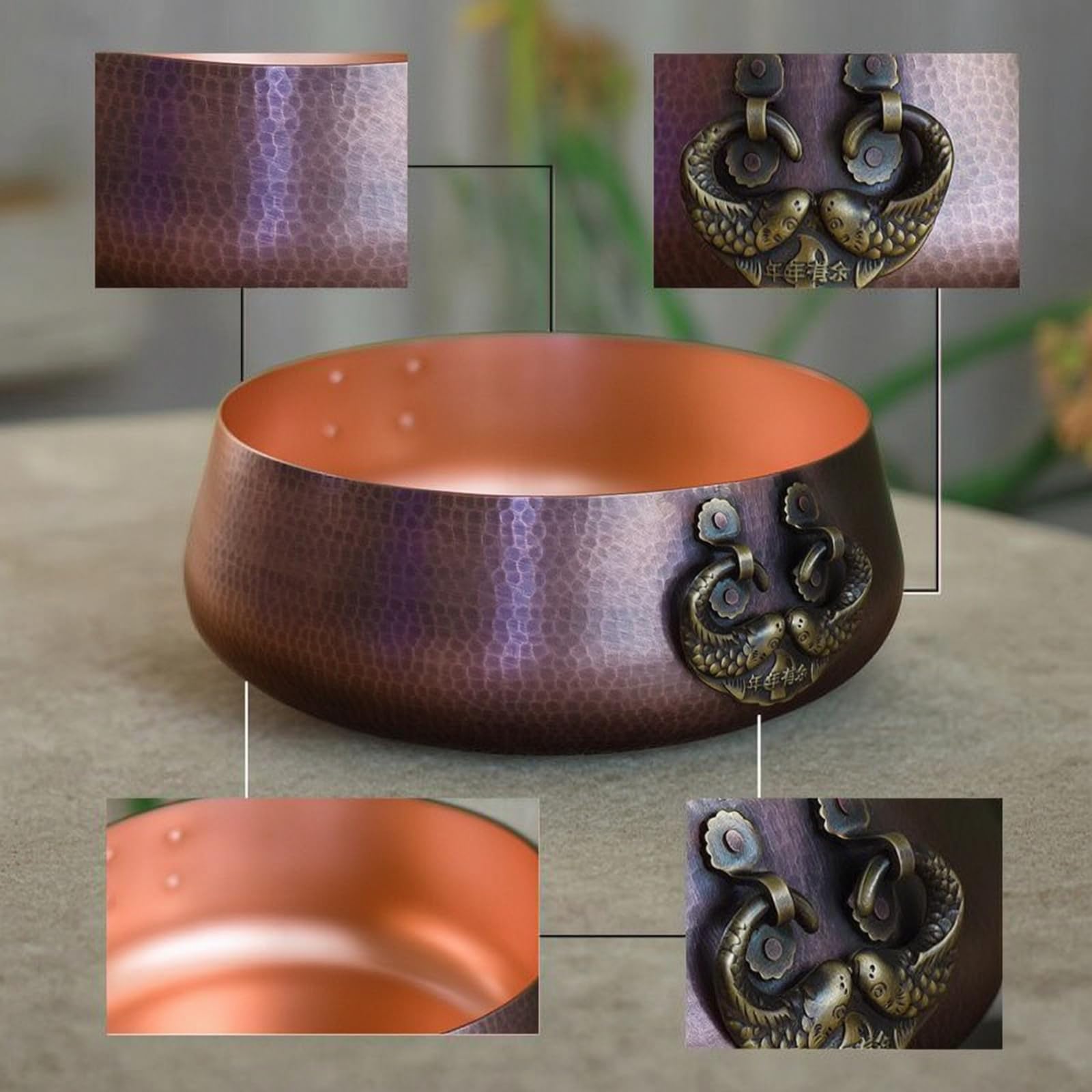 Olla para Tradicional, 28cm | Martillado, Estilo Chino, Cazuela Cobre, para Restaurantes, Cocineros