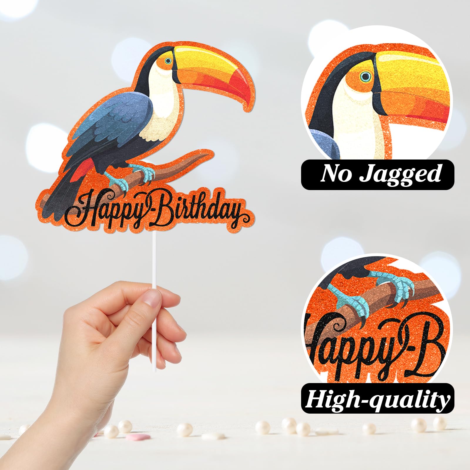 Toucan Birthday Cake Toppers Set - 7 Pcs Tropical Bird Decorations For Kids Party, Baby Shower, Cupcakes
