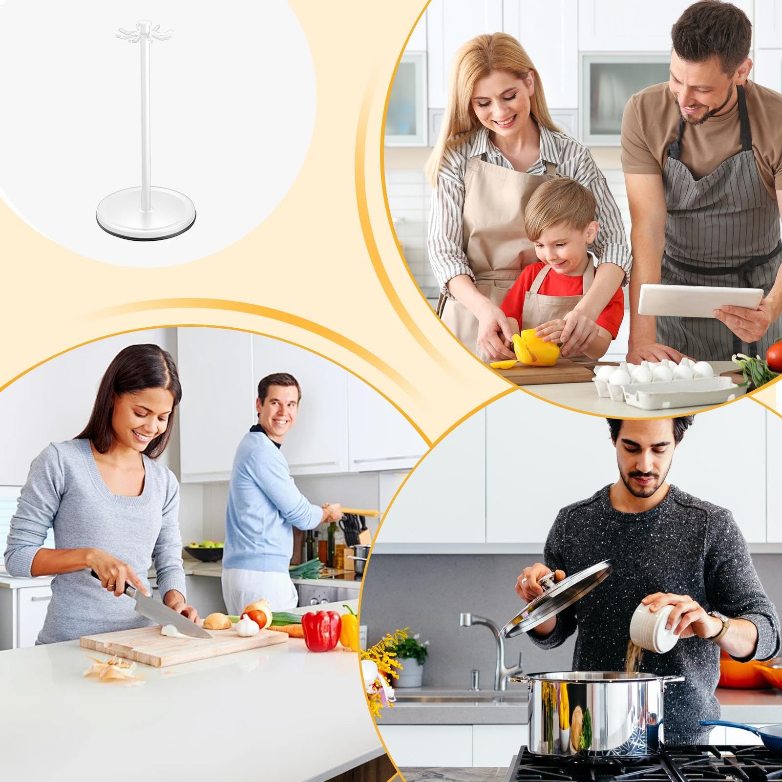 Organizer da cucina girevole a 360°, accessorio stabile per il piano di lavoro, per spatole, fruste e cucina, supporto compatto con 8 ganci per utensili da cucina