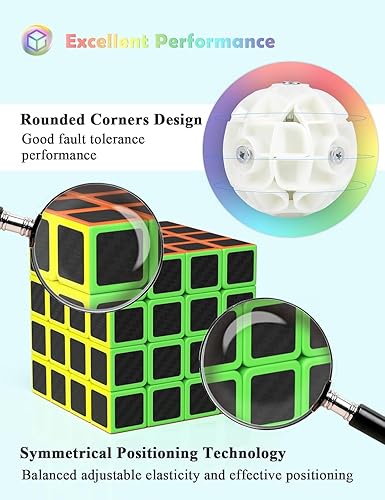 Miniatura 9 de Roxenda Juego de cubos de velocidad, [5 unidades] Paquete de cubos mágicos de 2 x 2, 3 x 3, 4 x 4, cubo de megaminx y cubo piramidal, calcomanías de