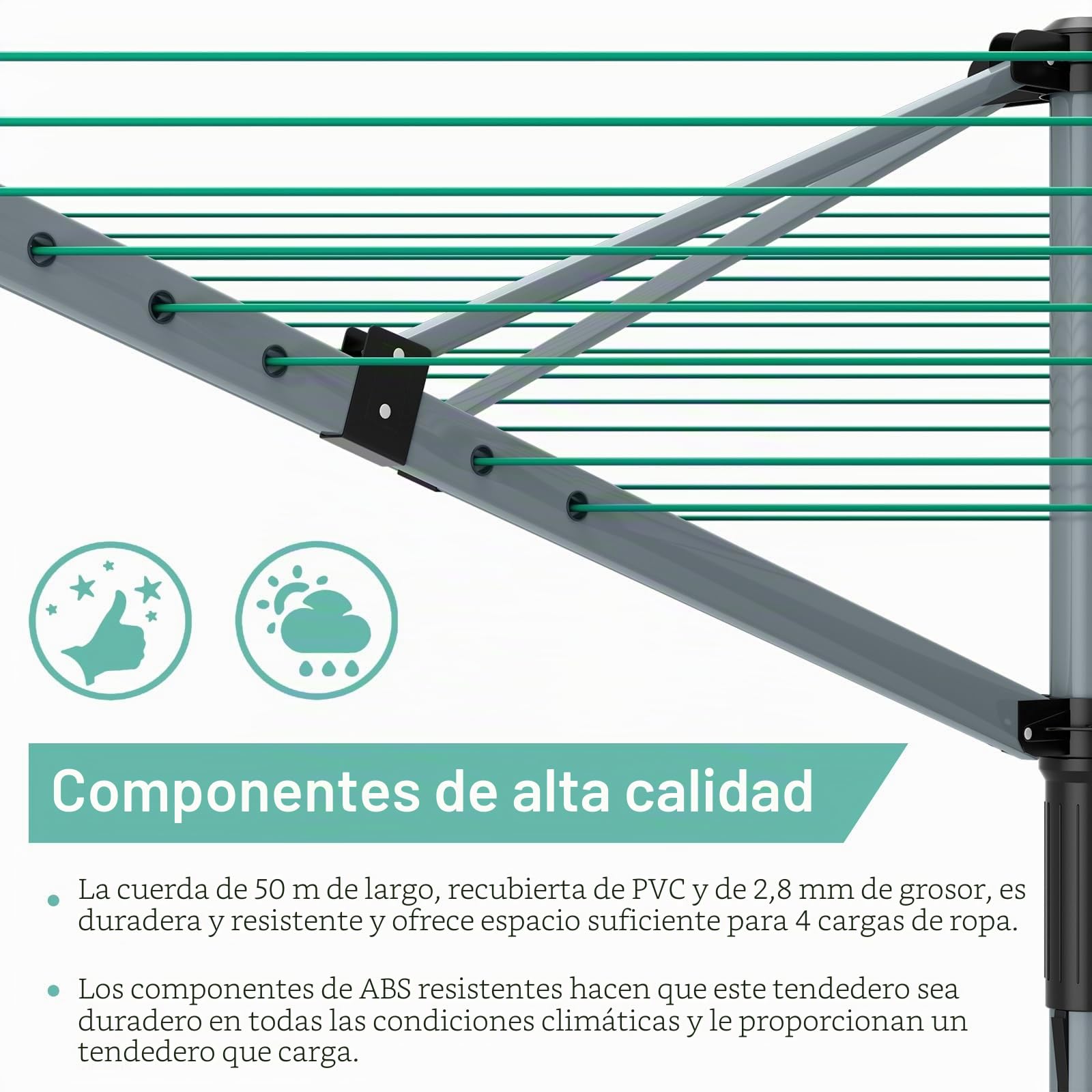 Innotic Tendedero Rotary 50m secador Tendederos Cuerdas resisitentes a los Rayos UV para Exterior Jardín Camping, Brazos, 50 m