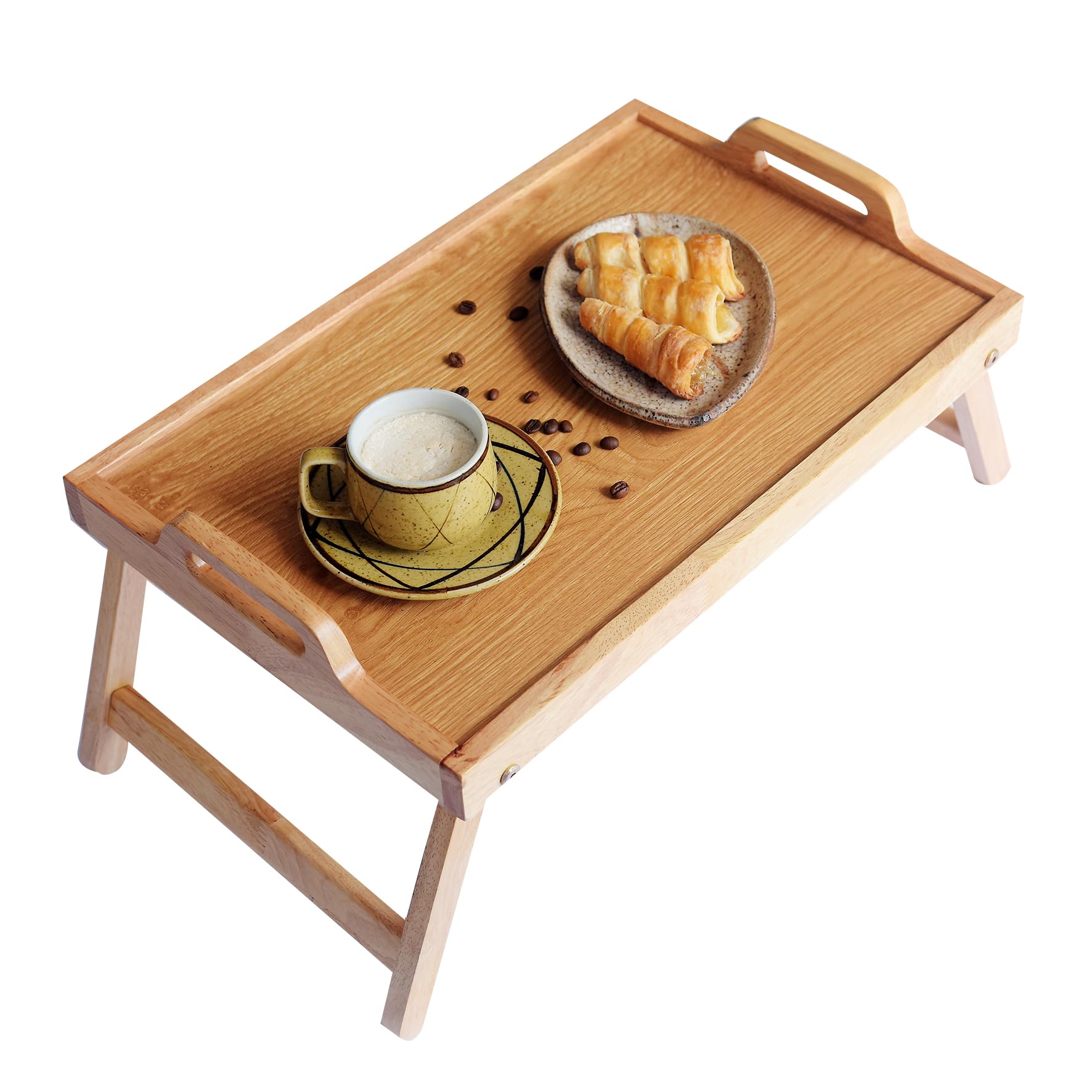 Folding Table, Laptop Table, Bed Table, Dining Table, Home Meal Serving Tray, Table with Convenient Handles – Dimensions 18.9" L x 12.6" W x 8.2" H (Natural)