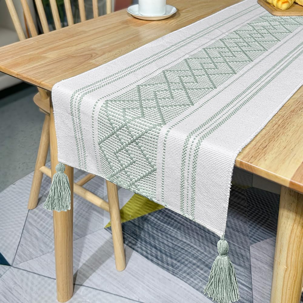 Drapeau de table en coton vert pour repas de famille, grand modèle 350 cm de long