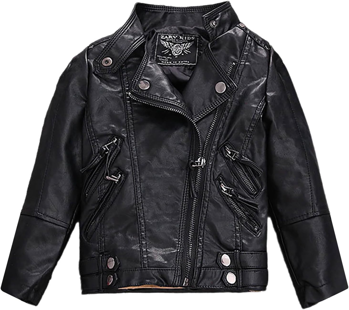 Boys Girls Faux Leather Jacket Zip Up Motorcycle Biker Bomber Leather Jackets Coats for Kids 2-14 Years