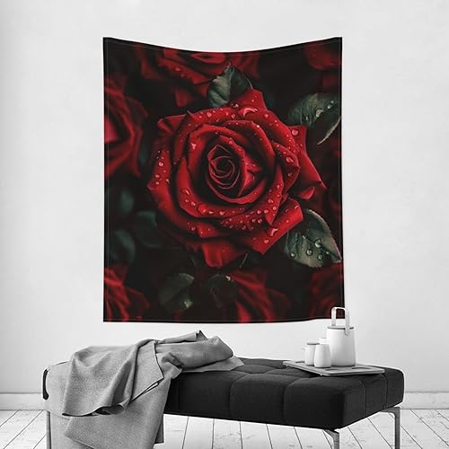 Miniatura 9 de Dwrepo Tapiz con estampado de rosas rojas, colorido y moderno para colgar en la pared, divertidos tapices de pared para decoración del hogar,