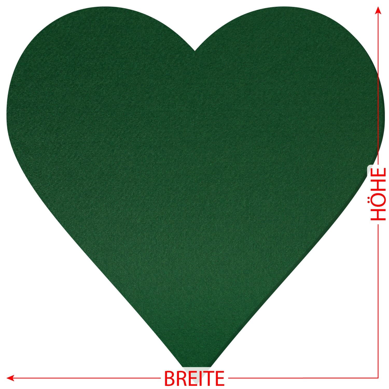 Corazón de fieltro verde oscuro – Decoración para manualidades 3 – 60 cm, paquete con:10 unidades, altura x ancho: 60 x 60 cm