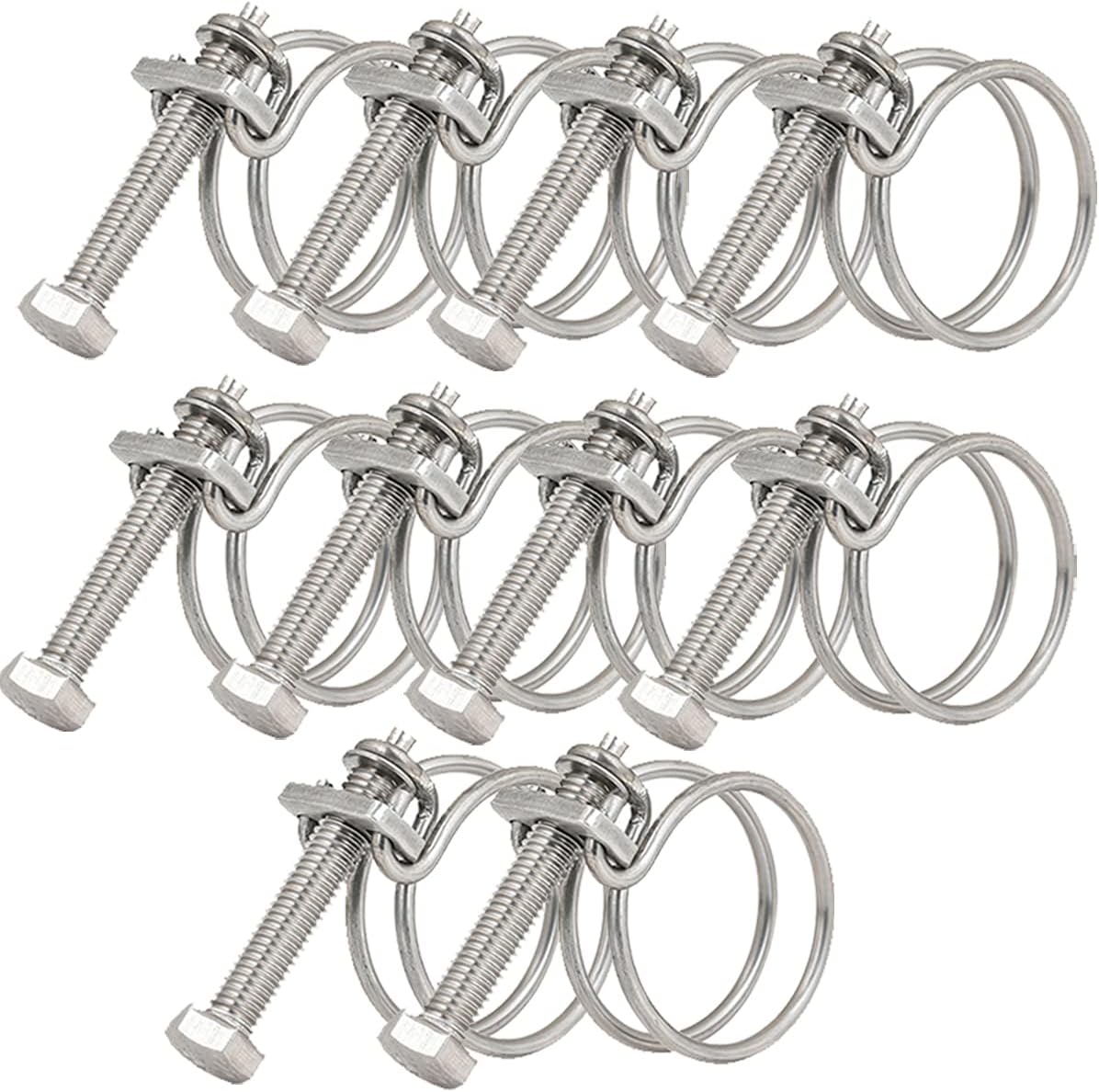 Adjustable Pipe Hose Clamp,60-65mm Double Wire Hose Clamps, 201 Stainless Steel Hose Clips, Universal Plumbing Pipe Tube Fastener Adjustable Hose Hoop(5055mm)
