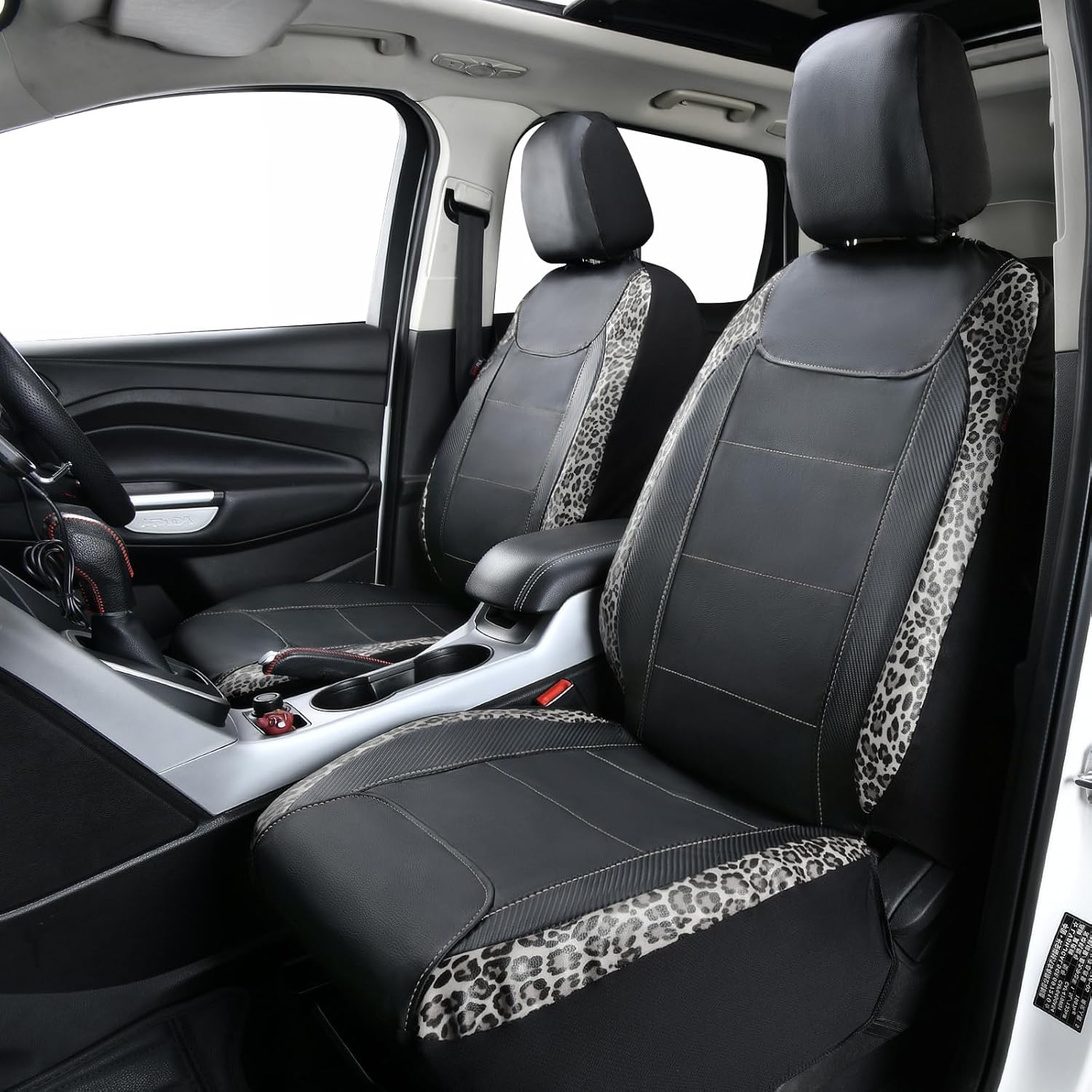 Flying Banner car seat Covers Faux Leather Waterproof Easy Clean Easy Installation (Leopard Gray Leather Black, 2 Fronts) - Image 3