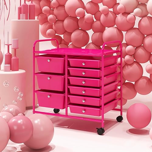 Vista 403 de LDAILY Carrito de almacenamiento con ruedas de 15 cajones, carrito rodante con cajones para aula, organizador de manualidades con ruedas con marco