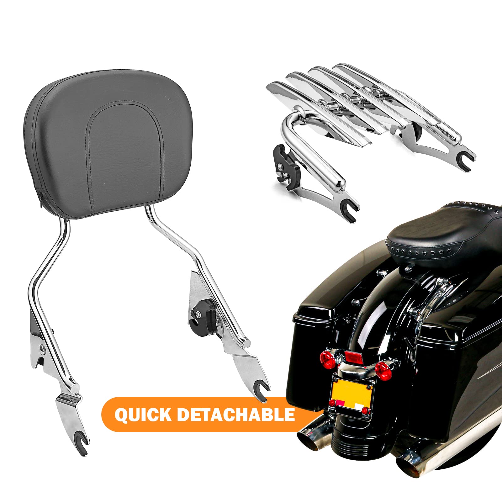 シーシーバー フィット09アップハーレーツーリングFLHR FLH取り外し可能なクロム旅客の背もたれのSissy Bar Fit 09UP