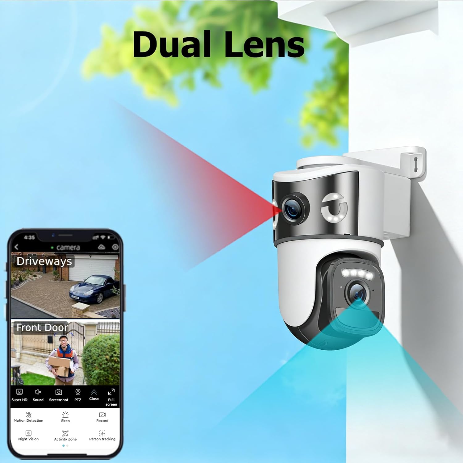 Dual Lens Security Cameras Wireless Outdoor, Solar-Powered Home Security Camera with 6MP Color Night Vision, 2-Way Audio, PIR Motion Alarm, 5GHz/2.4Hz WiFi, Spotlight Siren, Waterproof - Image 2
