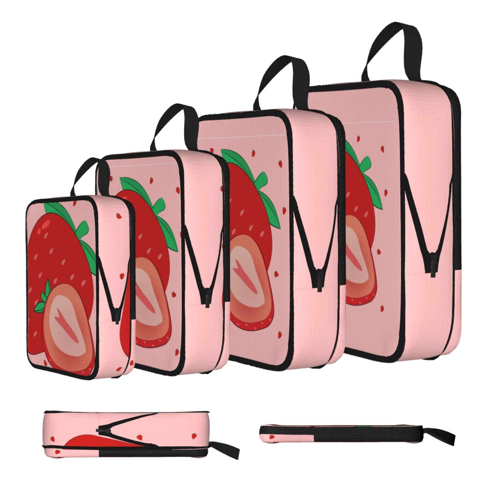 Sxzvvbn Black Cartoon Strawberry Compression Packing Cubes 4 Piece Set