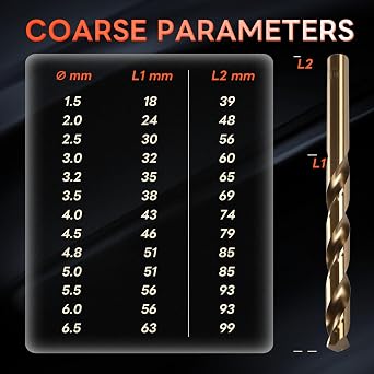 COMOWARE Metal Drill Bit Set, 13-Piece HSS-E M35 Drill Bit Set Cobalt, 1.5-6.5 mm Drill Bit Set Spiral Drill Bit Professional for Metal, Steel, Iron Self-Centring for Metalworking Drill Accessories