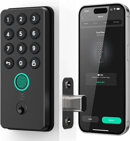 igloohome (New!) Deadbolt Go Smart Lock w/Fingerprint, Digital Keys, Remote PIN Codes, Apple Watch & Alexa w/WiFi Bridge