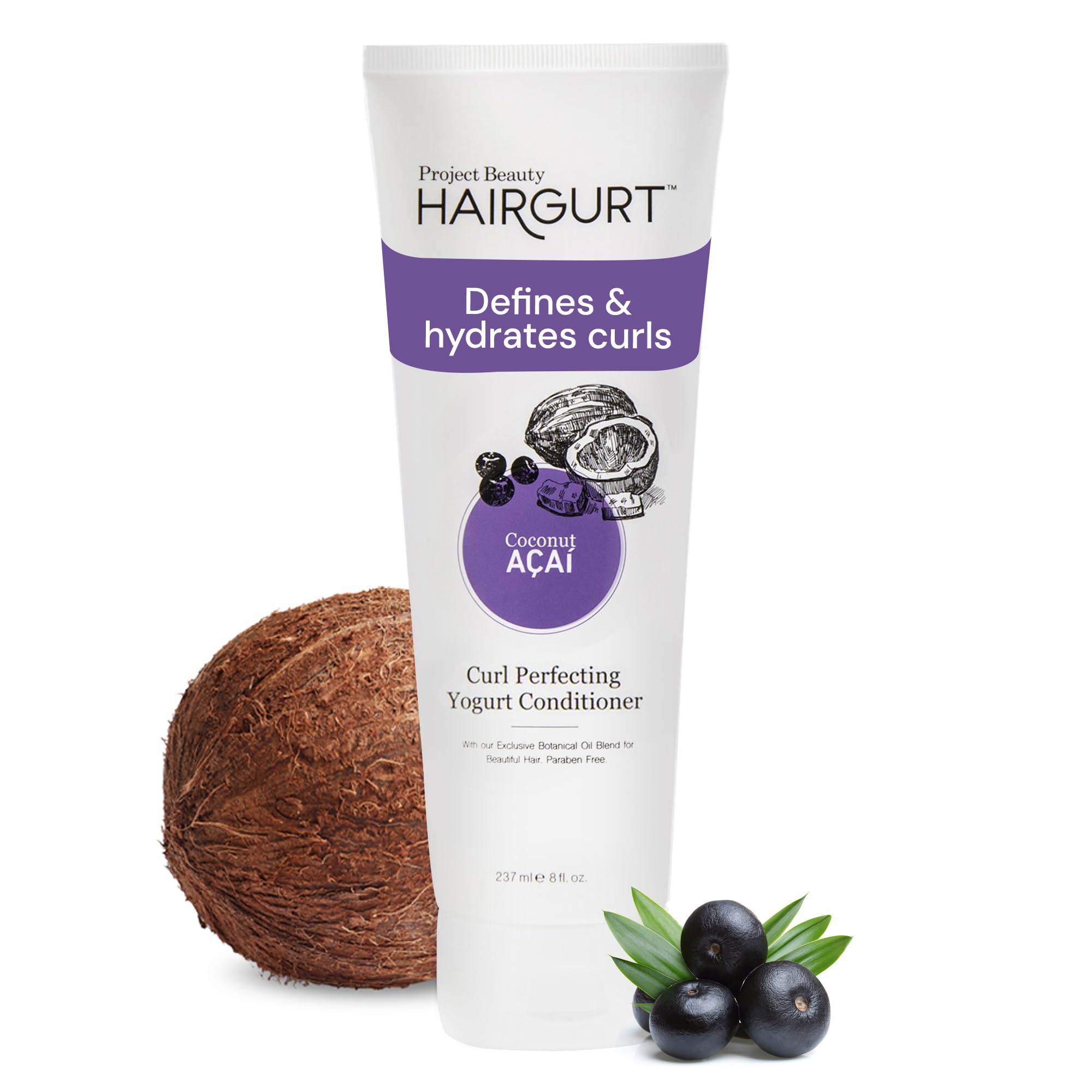 Coconut Acai Curl Perfecting Yogurt Conditioner – Defines Curly & Wavy Hair – Sulfate-Free, Natural Formula, 8 oz