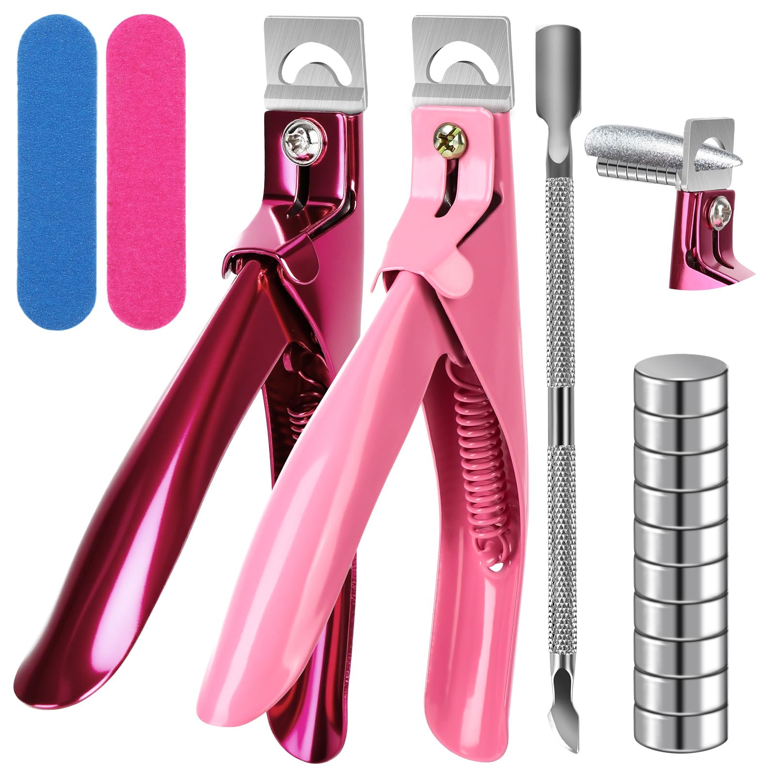 2 tagliaunghie con 10 magneti Sizer per nail art, tagliaunghie in acciaio inox, tagliaunghie finte, unghie finte, unghie in acrilico, unghie in gel